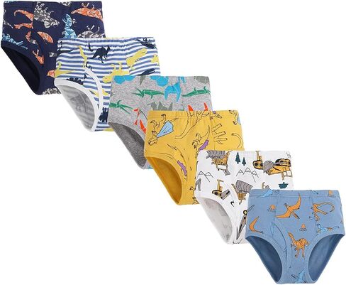Closecret Kids Series Baby Soft Cotton Underwear Dinosaur Truck Shark Little Boys' Assorted Boxer & Briefs (Pack of 6) in Kuwait
