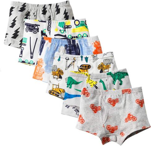 Closecret Kids Series Baby Soft Cotton Underwear Dinosaur Truck Shark Little Boys' Assorted Boxer & Briefs (Pack of 6) in Kuwait