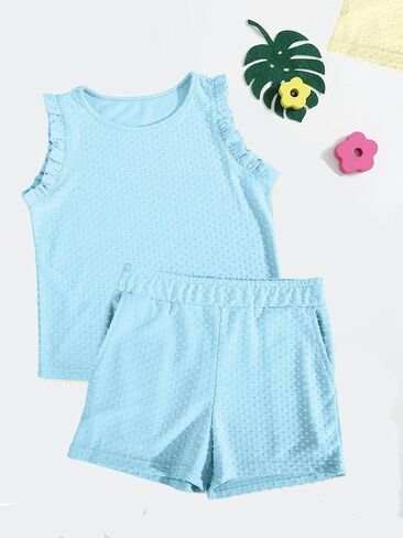 طقم شورت للفتيات من Ebifin مع جيبين جانبيين، قميص صيفي قصير الأكمام وسروال قصير in Kuwait