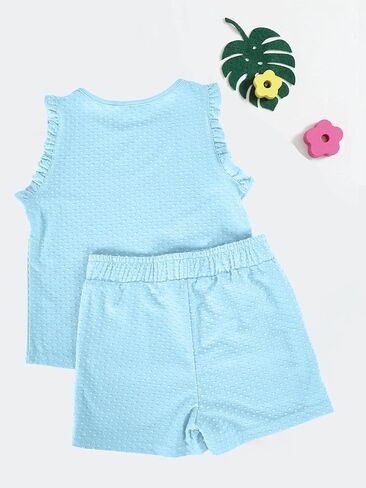 طقم شورت للفتيات من Ebifin مع جيبين جانبيين، قميص صيفي قصير الأكمام وسروال قصير in Kuwait