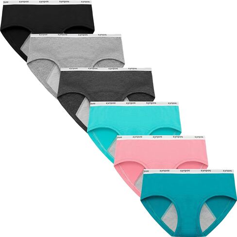 ملابس داخلية للفتيات المراهقات من SYNPOS، سراويل داخلية واقية من القطن العضوي مقاومة للتسرب، 6 قطع in Kuwait