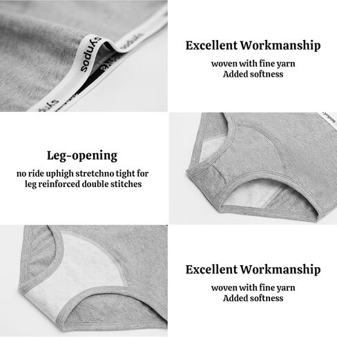 ملابس داخلية للفتيات المراهقات من SYNPOS، سراويل داخلية واقية من القطن العضوي مقاومة للتسرب، 6 قطع in Kuwait