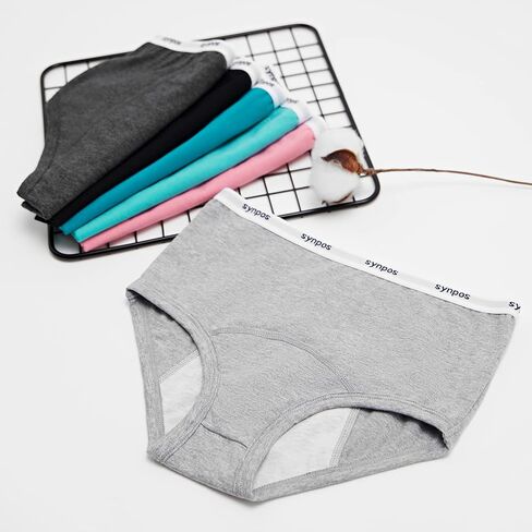 ملابس داخلية للفتيات المراهقات من SYNPOS، سراويل داخلية واقية من القطن العضوي مقاومة للتسرب، 6 قطع in Kuwait