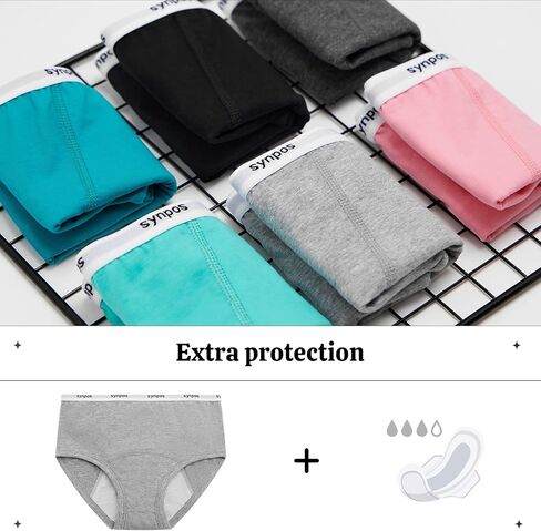 ملابس داخلية للفتيات المراهقات من SYNPOS، سراويل داخلية واقية من القطن العضوي مقاومة للتسرب، 6 قطع in Kuwait