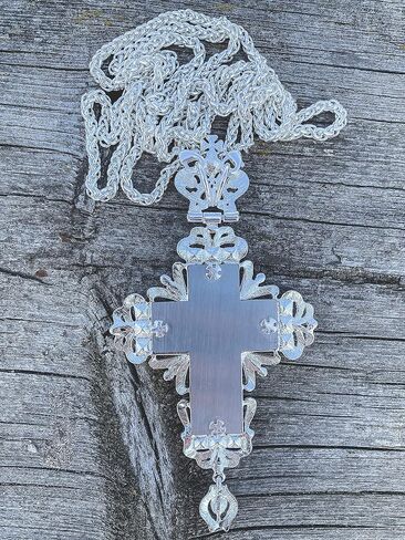 Nazareth Store Silver Plated Pectoral Cross Multi Zircons Crystallized Elements Christian Priest Bishop Large Crucifix Pendant with Necklace 24" in Saudi Arabia