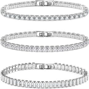 LANCHARMED Diamond Tennis Bracelets for Women 3 PCS 4MM 5MM Mixed Adjustable Cubic Zirconia Classic Bracelet Set Fashion Jewelry Gifts (6.9")