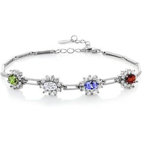 Gem Stone King 925 Sterling Silver Customized and Personalized 4 Gemstone Birthstone Tennis Bracelet For Women (3.56 Cttw, 7 Inch with 1 Inch Extender)