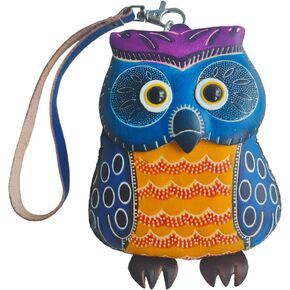 محفظة جلد بسحاب على شكل بومة من يزيكيما، حقيبة معصم، حقيبة يد، منظم عملات معدنية، حامل بطاقات، حقيبة تخزين جلدية صغيرة بسحاب للنساء، ازرق، 4.53 × 3.94 × 1.57 انش، نمط فني, أزرق, نمط فني in Kuwait