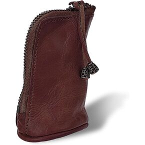 TIESOME Vintage Genuine Leather Zipper Coin Purse, Medieval Cowhide Change Holder Coin Pouch Wallet Coin Organizer With Key Ring Little Travel Wallet for Men(Brown)