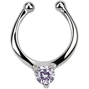 Pierced Owl - 18G Sterling Silver CZ Crystal Center Clip On Non-Piercing Septum Ring in Saudi Arabia