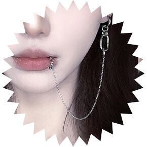 WZNBBOY Lip Ring Chain To Ear Hoop Nose Ring Gothic Clip On Non Piercing Lip Helix Cartilage Clip On Wrap Earrings Fake Lip Rings Body Jewelry for Women in Kuwait