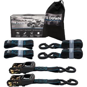 Tie Down 1.5 inch x 8 ft Grey Heavy Duty Ratchet Strap, 2-Pack Kit - 5208 lbs. Breaking Load Limit