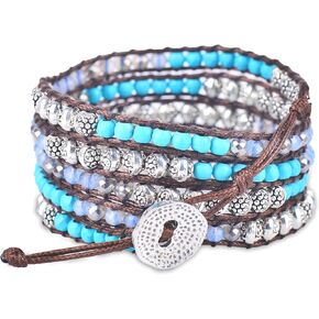 خرز فيروزي ، بلورات السماء ، زنك فضي + بني - سبيريت سبريغ كاي بوهو راب سوار in Kuwait