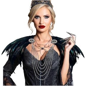 Joukavor Gothic Real Feather Hollow Shrug Cape Shawl Black Neck Warp Collar Witch Halloween Costume Cosplay