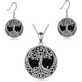 ONEFINITY Tree of Life Necklace/Earrings Sterling Silver Genuine Natural Black Onyx Jewelry Celtic Knot Family Tree Pendant Necklace for Women in Saudi Arabia