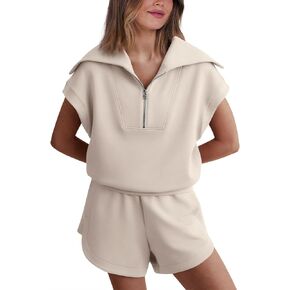 ANRABESS Two Piece Sets for Women Summer Half Zip Short Set Sweatsuit 2 Piece Outfits Sweat Lounge Sets Tracksuit