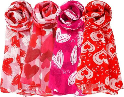 4 Pcs Valentine's Day Scarf for Women White Pink and Red Patterns Loving Heart Print Scarf for Holiday Gifts Outfits Accessories in Saudi Arabia