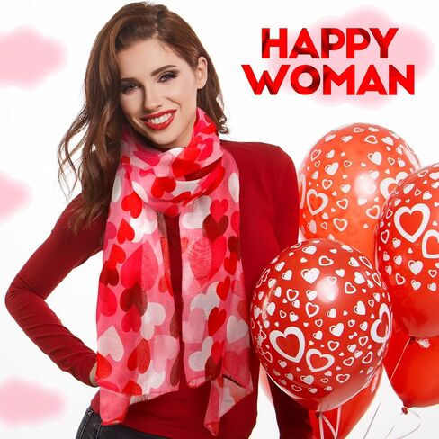 4 Pcs Valentine's Day Scarf for Women White Pink and Red Patterns Loving Heart Print Scarf for Holiday Gifts Outfits Accessories in Saudi Arabia