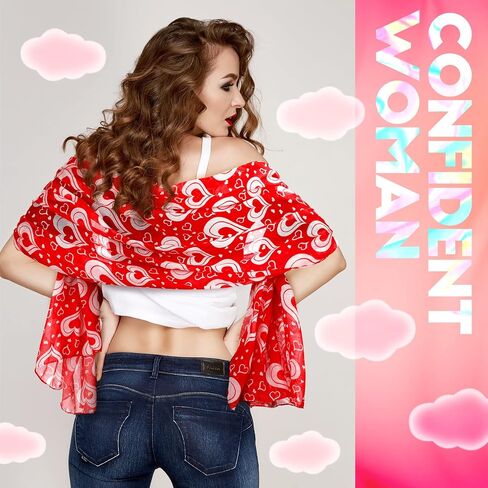 4 Pcs Valentine's Day Scarf for Women White Pink and Red Patterns Loving Heart Print Scarf for Holiday Gifts Outfits Accessories in Saudi Arabia