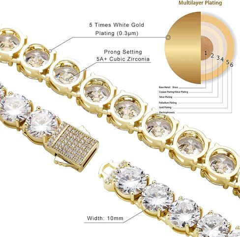 JINAO 8MM 10MM سوار التنس 14K مطلية بالذهب مثلج خارج 5A + زركون الماس الهيب هوب سلسلة التنس للرجال والنساء in Kuwait