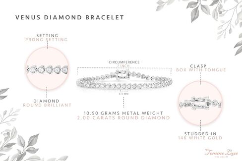 2.00 قيراط من الألماس والذهب الأبيض عيار 14 قيراط للنساء (اللون G-H، وضوح I2)، لا يسبب الحساسية، تغليف جاهز للهدايا، 7، معدن، ألماس, 7, معدن, ألماس in Kuwait