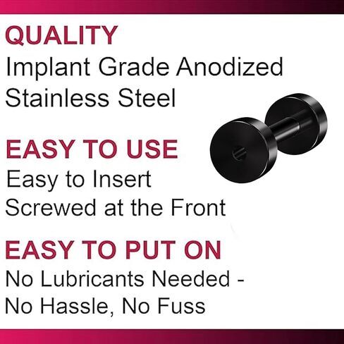 bodyjewellery Black Coated Surgical steel Flesh Tunnels Ear Plugs Ear Stretching 2Pcs in Saudi Arabia