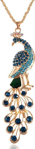 Alilang Golden Tone Blue Green Colored Rhinestone Peacock Bird Pendant Chain Necklace in Saudi Arabia