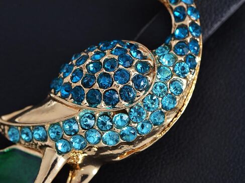 Alilang Golden Tone Blue Green Colored Rhinestone Peacock Bird Pendant Chain Necklace in Saudi Arabia