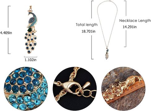 Alilang Golden Tone Blue Green Colored Rhinestone Peacock Bird Pendant Chain Necklace in Saudi Arabia