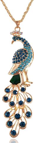 Alilang Golden Tone Blue Green Colored Rhinestone Peacock Bird Pendant Chain Necklace in Saudi Arabia