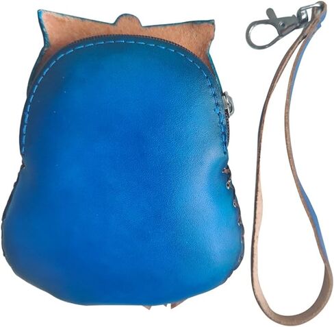 محفظة جلد بسحاب على شكل بومة من يزيكيما، حقيبة معصم، حقيبة يد، منظم عملات معدنية، حامل بطاقات، حقيبة تخزين جلدية صغيرة بسحاب للنساء، ازرق، 4.53 × 3.94 × 1.57 انش، نمط فني, أزرق, نمط فني in Kuwait