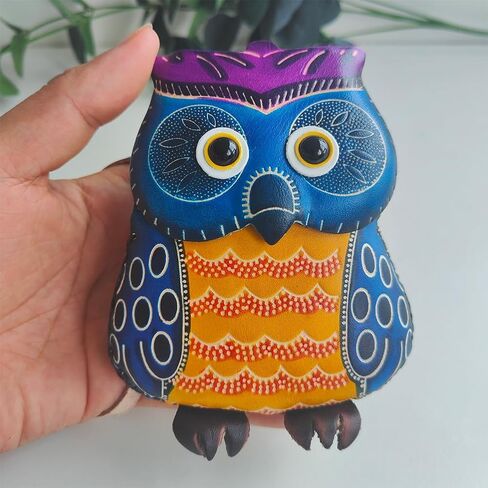 محفظة جلد بسحاب على شكل بومة من يزيكيما، حقيبة معصم، حقيبة يد، منظم عملات معدنية، حامل بطاقات، حقيبة تخزين جلدية صغيرة بسحاب للنساء، ازرق، 4.53 × 3.94 × 1.57 انش، نمط فني, أزرق, نمط فني in Kuwait