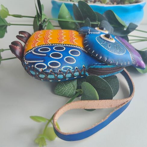 محفظة جلد بسحاب على شكل بومة من يزيكيما، حقيبة معصم، حقيبة يد، منظم عملات معدنية، حامل بطاقات، حقيبة تخزين جلدية صغيرة بسحاب للنساء، ازرق، 4.53 × 3.94 × 1.57 انش، نمط فني, أزرق, نمط فني in Kuwait