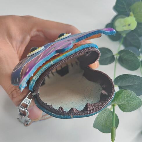 محفظة جلد بسحاب على شكل بومة من يزيكيما، حقيبة معصم، حقيبة يد، منظم عملات معدنية، حامل بطاقات، حقيبة تخزين جلدية صغيرة بسحاب للنساء، ازرق، 4.53 × 3.94 × 1.57 انش، نمط فني, أزرق, نمط فني in Kuwait