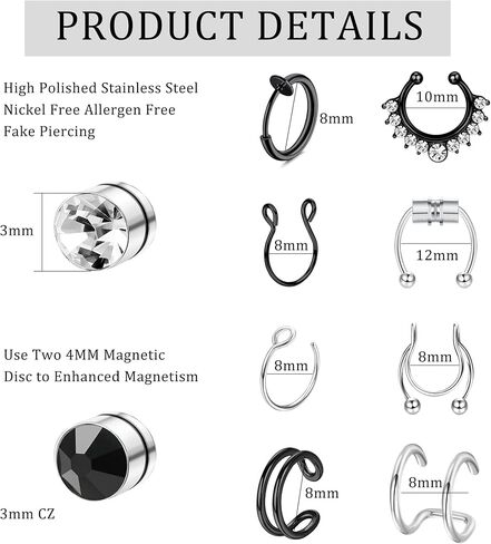 Florideco 16 قطعة حلقة الأنف وهمية حلقة الأنف وهمية هوب حلقة الأنف وهمية مسمار ثقب الأنف وهمية أقراط وهمية للنساء الرجال in Kuwait