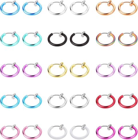 SAILIMUE 30 قطعة من حلقات الأنف المزيفة، حلقات حاجز وهمية للنساء والرجال، حلقات أنف صناعية، حلق غير مثقوب، مشبك على الأقراط، ثقب غضروف زائف، مجموعة حلقات الأنف الملونة الربيعية in Kuwait