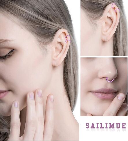 SAILIMUE 30 قطعة من حلقات الأنف المزيفة، حلقات حاجز وهمية للنساء والرجال، حلقات أنف صناعية، حلق غير مثقوب، مشبك على الأقراط، ثقب غضروف زائف، مجموعة حلقات الأنف الملونة الربيعية in Kuwait