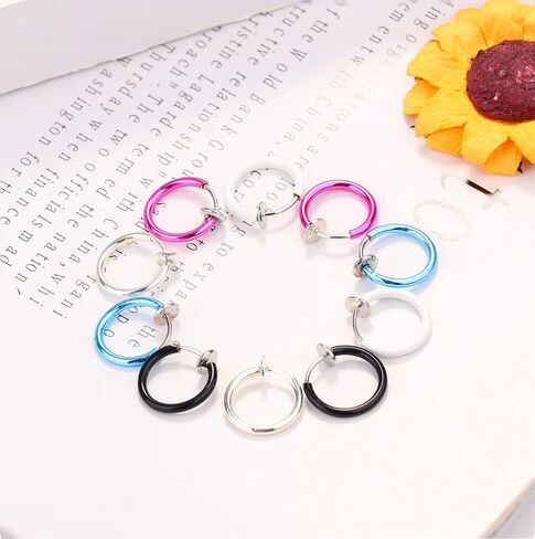 SAILIMUE 30 قطعة من حلقات الأنف المزيفة، حلقات حاجز وهمية للنساء والرجال، حلقات أنف صناعية، حلق غير مثقوب، مشبك على الأقراط، ثقب غضروف زائف، مجموعة حلقات الأنف الملونة الربيعية in Kuwait