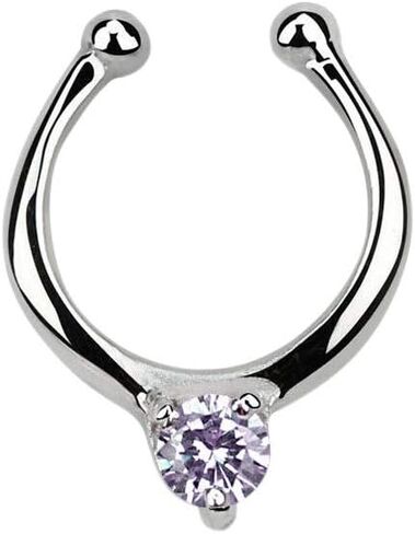 Pierced Owl - 18G Sterling Silver CZ Crystal Center Clip On Non-Piercing Septum Ring in Saudi Arabia