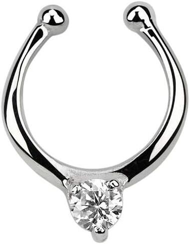 Pierced Owl - 18G Sterling Silver CZ Crystal Center Clip On Non-Piercing Septum Ring in Saudi Arabia
