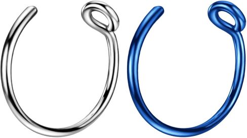 No Piercing Needed - Fake Nose Ring, 20G Faux Piercing Jewelry 6mm 8mm 10mm Fake Nose Ring Hoop for Faux Lip Septum Nose Ring Set of 2 Fake Clip On Nose Ring 20g Fake Nose Piercing Faux Piercing Hoops in Saudi Arabia