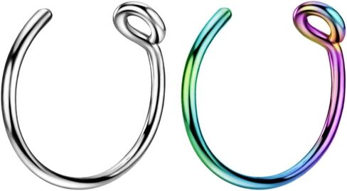 No Piercing Needed - Fake Nose Ring, 20G Faux Piercing Jewelry 6mm 8mm 10mm Fake Nose Ring Hoop for Faux Lip Septum Nose Ring Set of 2 Fake Clip On Nose Ring 20g Fake Nose Piercing Faux Piercing Hoops in Saudi Arabia