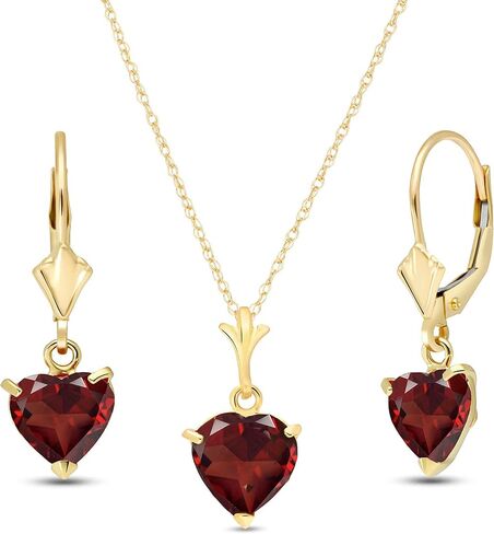 Galaxy Gold GG 14K Gold Jewelry Set - Necklace and Earrings w/Natural Heart-shaped Garnets in Saudi Arabia