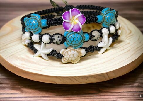 Bracelet Hawaiian Plumeria Flower Sea Turtle Bracelet Turtle Hemp Bracelet in Kuwait