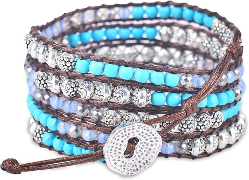 خرز فيروزي ، بلورات السماء ، زنك فضي + بني - سبيريت سبريغ كاي بوهو راب سوار in Kuwait