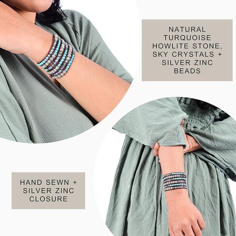 خرز فيروزي ، بلورات السماء ، زنك فضي + بني - سبيريت سبريغ كاي بوهو راب سوار in Kuwait