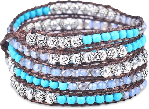 خرز فيروزي ، بلورات السماء ، زنك فضي + بني - سبيريت سبريغ كاي بوهو راب سوار in Kuwait