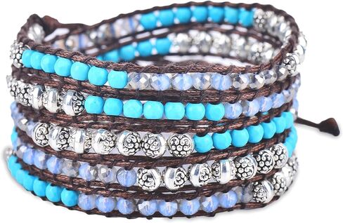 خرز فيروزي ، بلورات السماء ، زنك فضي + بني - سبيريت سبريغ كاي بوهو راب سوار in Kuwait