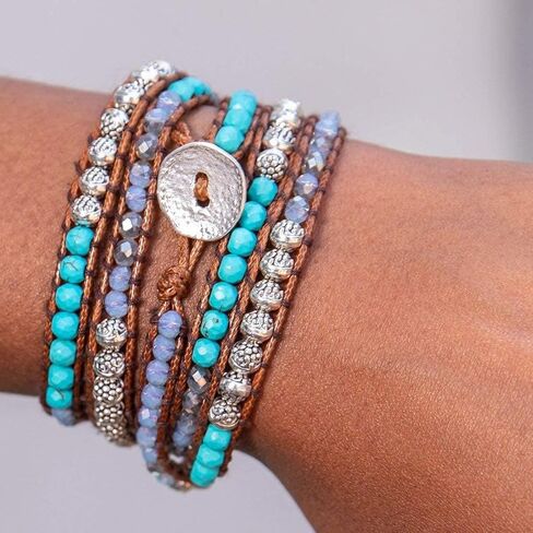 خرز فيروزي ، بلورات السماء ، زنك فضي + بني - سبيريت سبريغ كاي بوهو راب سوار in Kuwait