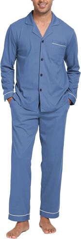 EA'S SECRET Men's 100% Cotton Pajamas Sets Long Sleeve Top and Pants Button Down Sleepwear Loungewear with Pockets S-XL in Saudi Arabia